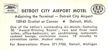 Detroit City Airport Motel - Old Postcard